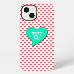 Coral Pink Polka Dots-Monogram by Shirley Taylor  iPhone 13 Case