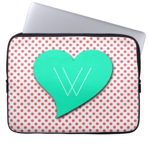 Coral Pink Polka Dots-Monogram by Shirley Taylor Laptop Sleeve
