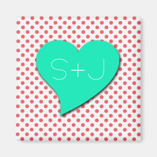 Coral Pink Polka Dots-Monogram by Shirley Taylor Magnet