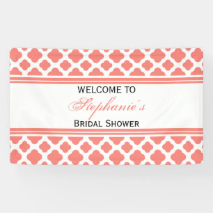 Coral Pink Quatrefoil Pattern Bridal Shower Banner