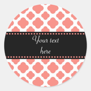 Coral Pink Quatrefoil Pattern Classic Round Sticker