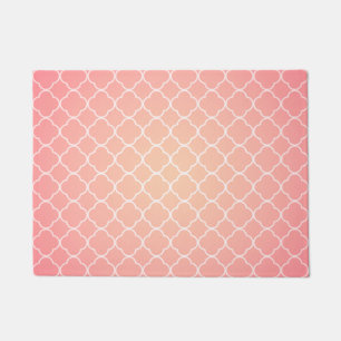 Coral Pink Quatrefoil Pattern Throw Doormat