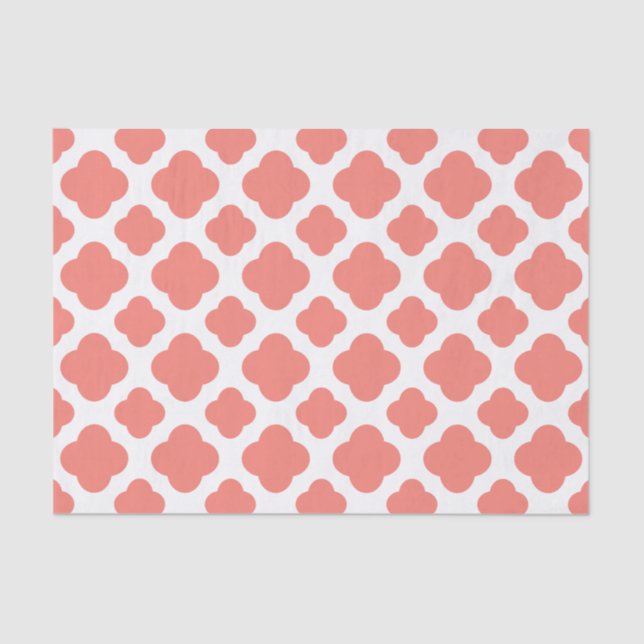 Coral Pink Quatrefoil Pattern Tissue Paper (Front)