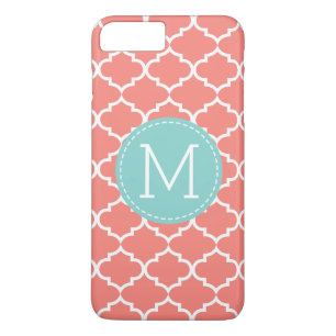 Coral Pink Quatrefoil Personalised Monogram Case-Mate iPhone Case