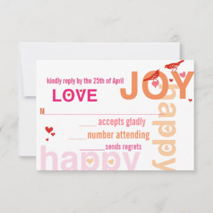 Coral Pink Red Floral Modern Typography Love Bird RSVP Card