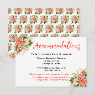 Coral Pink Red Roses Floral Wedding Accommodations Enclosure Card