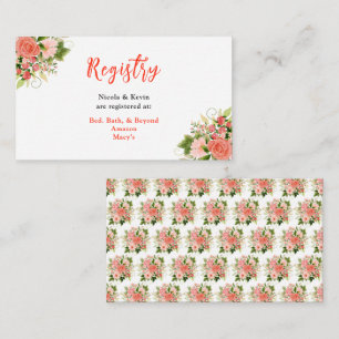 Coral Pink Red Roses Floral Wedding Registry Enclosure Card