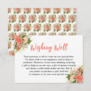 Coral Pink Red Roses Floral Wedding Wishing Well Enclosure Card