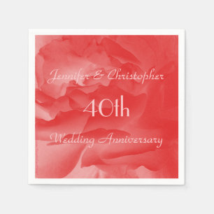 Coral Pink Rose, 40th Wedding Anniversary, Paper Napkin