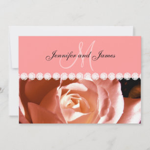 Coral Pink Rose Diamonds Print Wedding Invitation