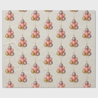 Coral Pink Rose Gold Balloon Pattern Wrapping Paper