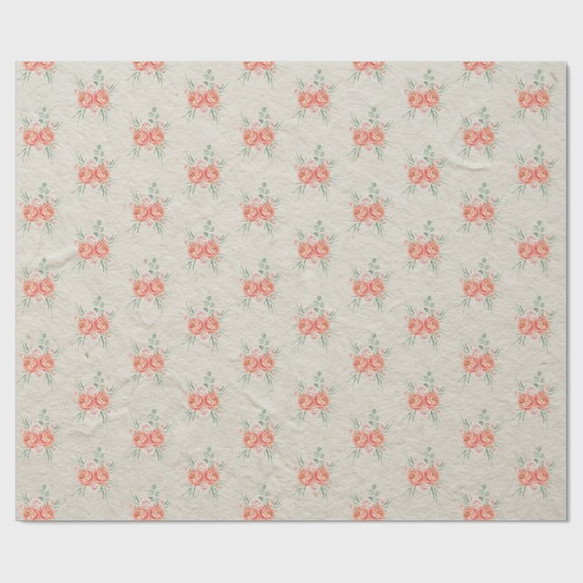 Coral Pink Rose Gold Floral Pattern Wrapping Paper (Flat)