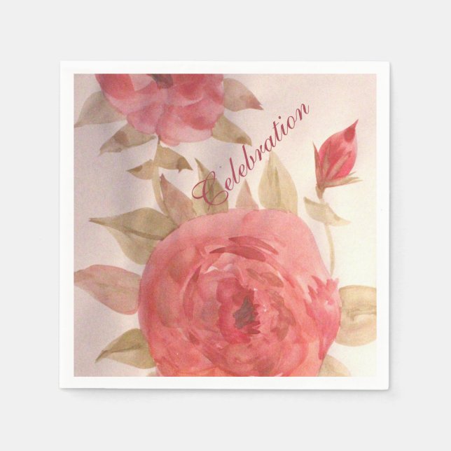 Coral Pink Rose Napkins (Front)