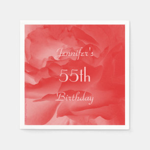 Coral Pink Rose Paper Napkins, 55th Birthday Napkin