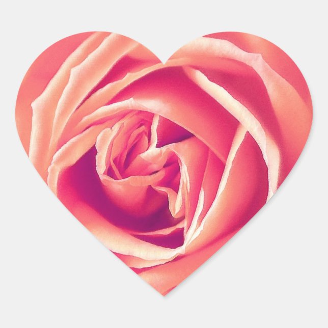 Coral pink rose print heart sticker (Front)