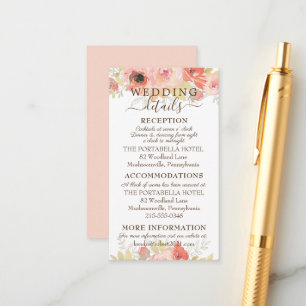 Coral Pink Roses and Gold Leaves Wedding Details E Enclosure Card