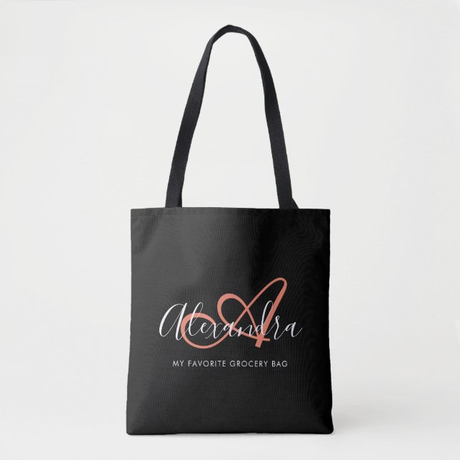 Coral Pink Script Monogram Beach Vacation Tote Bag (Front)