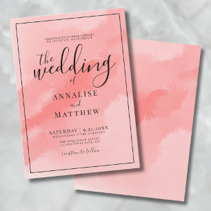 Coral Pink Simple Elegant Watercolor Wedding Invitation