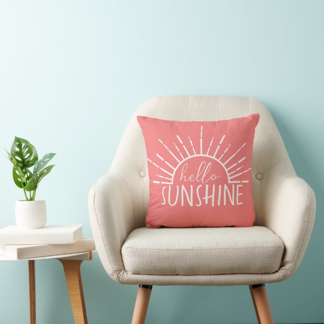 Coral Pink Simple Modern Hello Sunshine     Cushion (Chair)