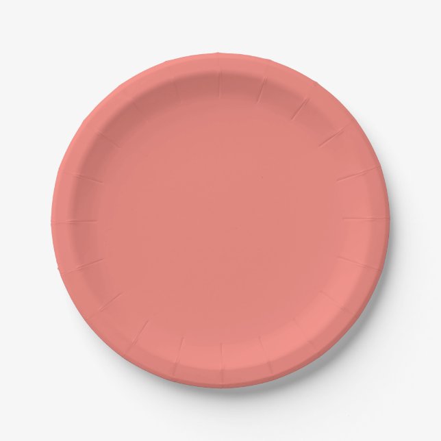 Coral Pink Solid Colour Paper Plate (Front)