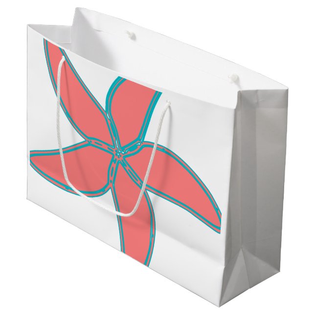 Coral Pink Starfish White Large Gift Bag (Front Angled)