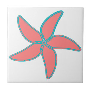 Coral Pink Starfish White Tile