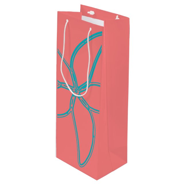 Coral Pink Starfish Wine Gift Bag (Front Angled)
