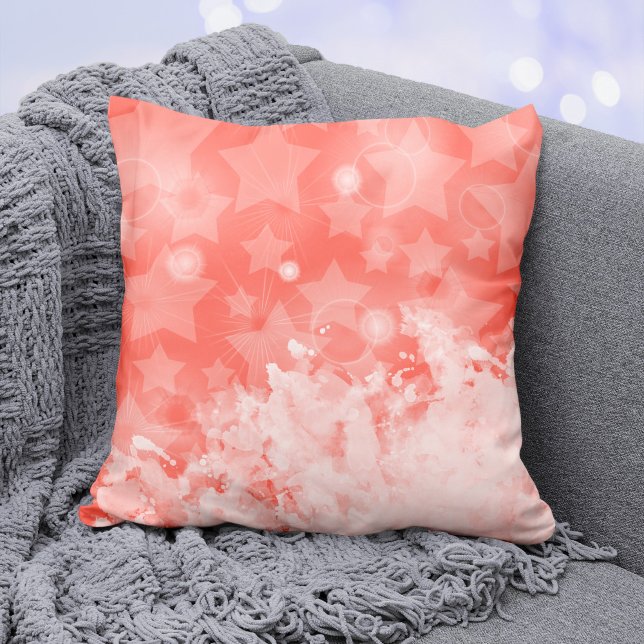 Coral pink Stars pattern White paint Modern Chic Cushion (Creator Uploaded)