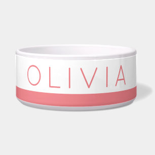 Coral Pink Stripe Personalised Name Pet Food Water