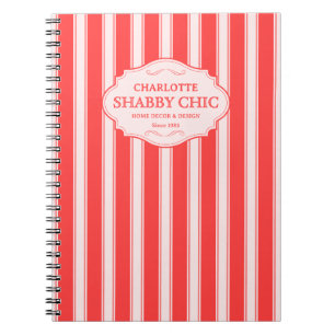 Coral Pink Stripes Custom Logo Shabby Chic Notebook