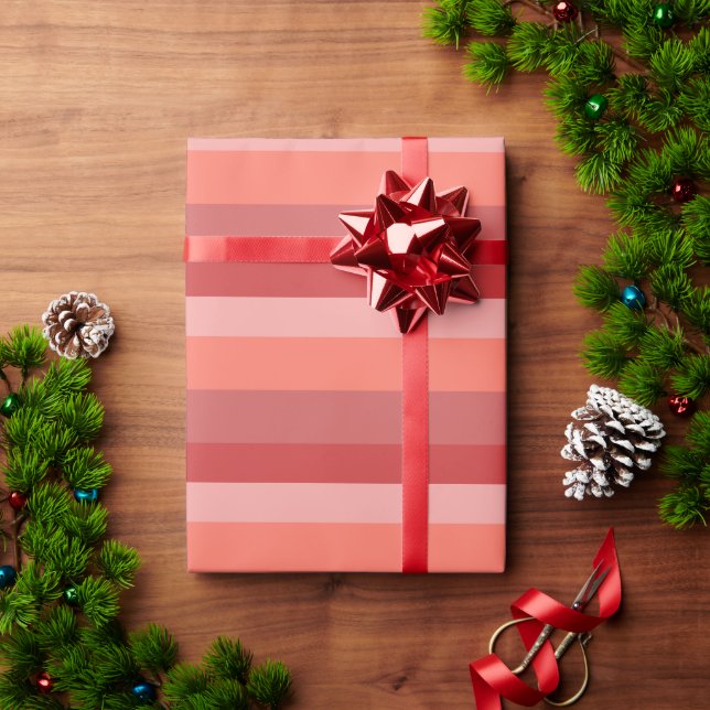 Coral Pink Stripes  Wrapping Paper (Holiday Gift)