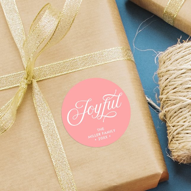 Coral Pink Stylish Cursive Joyful Holiday Classic Round Sticker (Creator Uploaded)