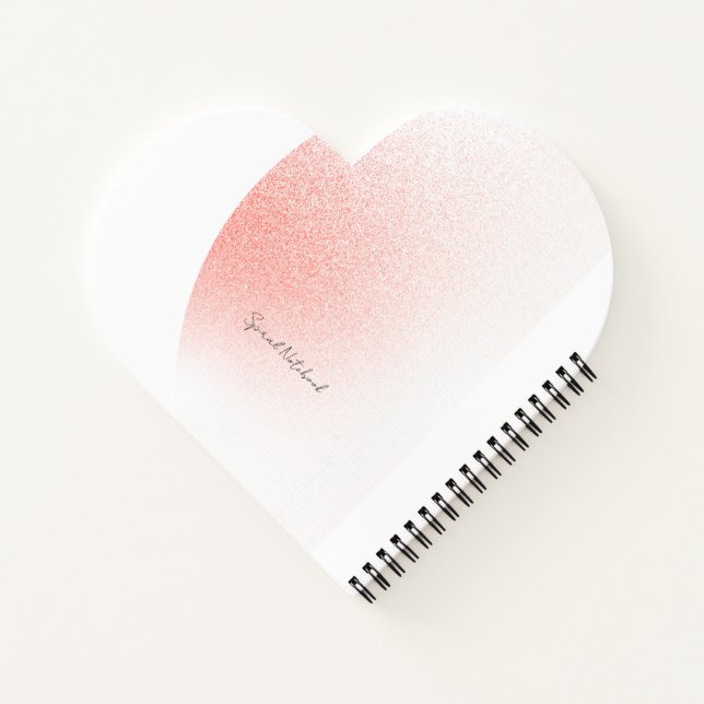 Coral Pink Stylish Heart Shape Spiral Notebook (Back)