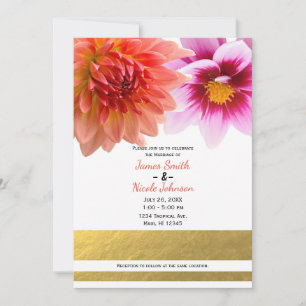 Coral & Pink Summer Dahlia Flowers Floral Wedding Invitation