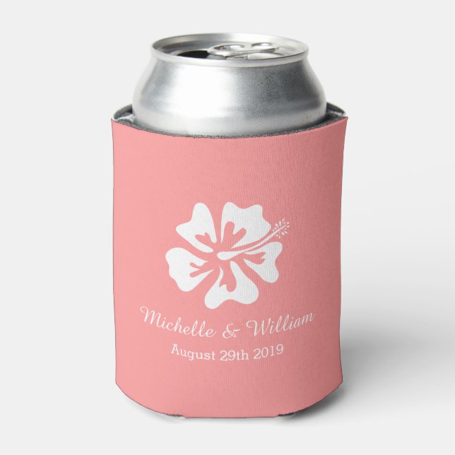 Coral pink summer flower wedding can cooler (Can Front)