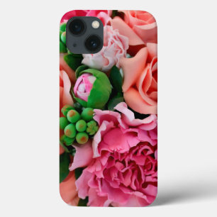 Coral & Pink Tea Rose Flowers iPhone 13 Case