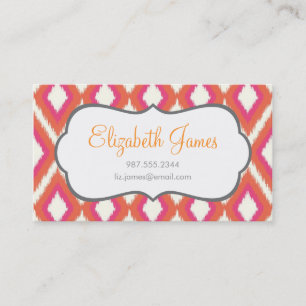 Coral & Pink Tribal Ikat Chevron Business Card