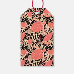 Coral Pink Turtles on Black Gift Tags
