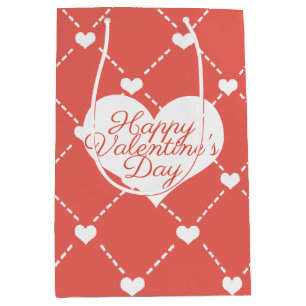 Coral Pink Valentine's White Hearts Medium Gift Bag