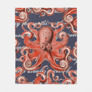 Coral Pink Vintage Octopus Sea Creature Fleece Blanket