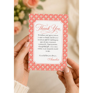 Coral Pink Vintage Pearls Thank You Card