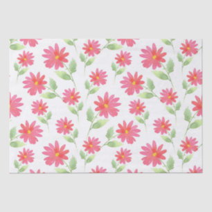 Coral Pink Watercolor Daisy Pattern Tissue Paper