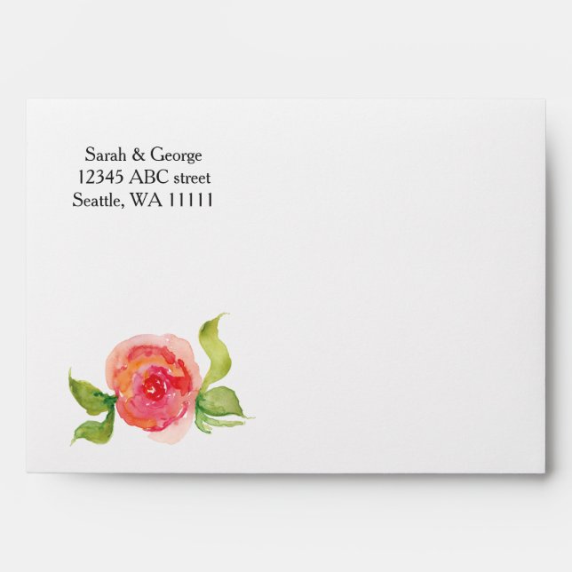 coral pink watercolor floral envelope (Front)