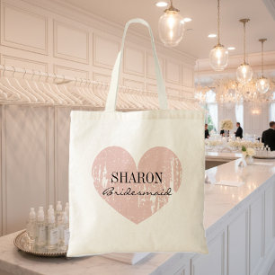 Coral pink weathered heart bridesmaid tote bags