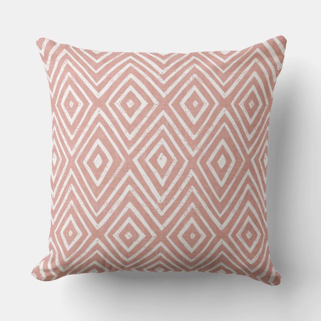 Coral Pink & White Diamond Chevron Geometric Cushion (Front)