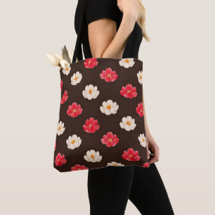 Coral Pink White Floral Pattern Tote Bag