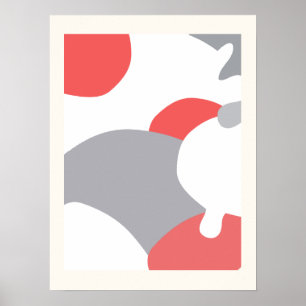 Coral Pink White Grey Abstract Art Wall Poster