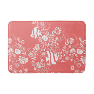 Coral Pink White Ocean Life Pattern Bath Mat