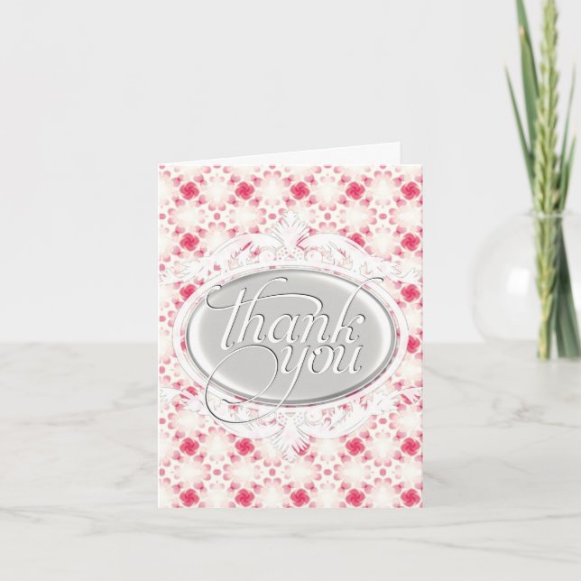 Coral Pink & White Pattern Decor Thank You Cards (Front)