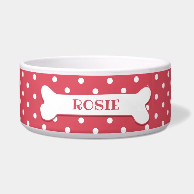 Coral Pink White Polka Dots Dog Bone Pet Name Dog (Front)